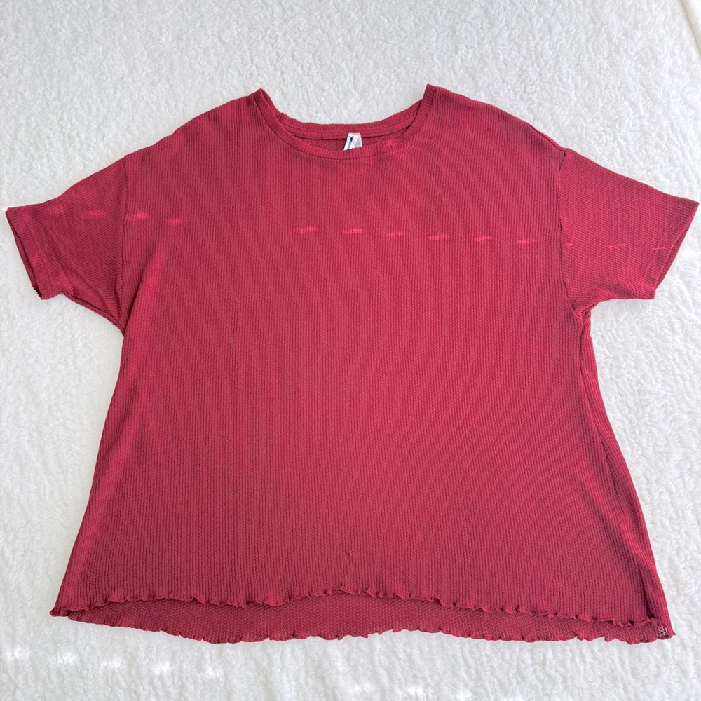 French Twist NWOT Women's Red Burgundy Short Sleeve Top, 1X